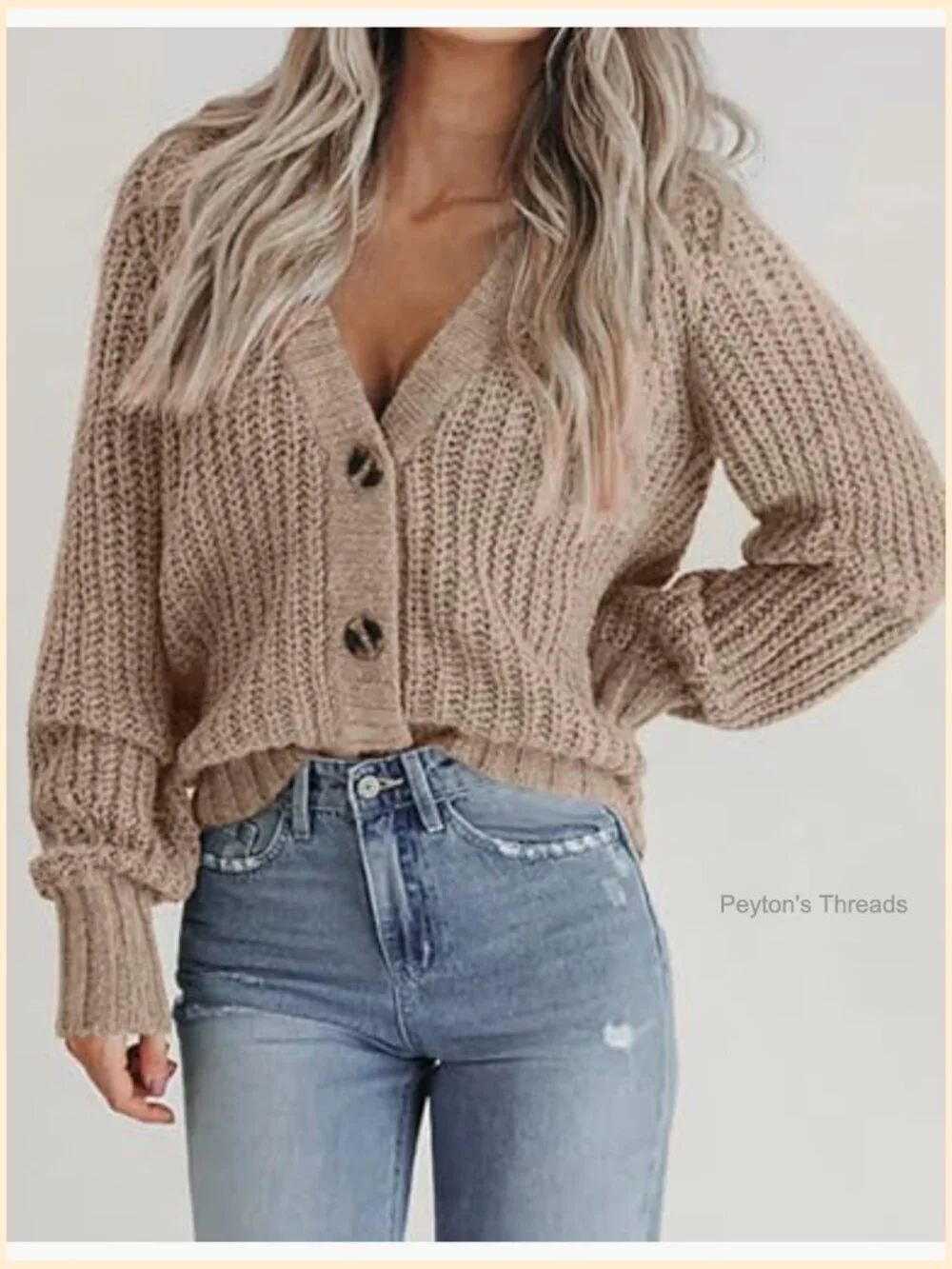 Chunky Knit Cardigan Open Front V Neck Button Sweater